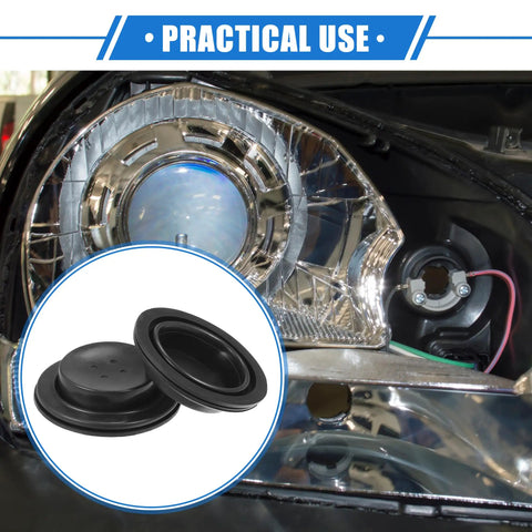 65mm Universal Car Headlight Dust Seal Cap Set for Aftermarket Headlamps Xenon LED, rubber cap close-up in headlight