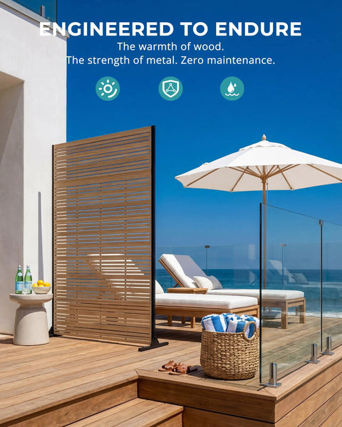 Sturdy 6Ft Outdoor Privacy Screen That Stays Put In Wind, Heavy-Duty 37Lb Freestanding Metal Panel With 16In Deep Base on deck