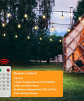 Solar String Lights Outdoor 100ft 2x50ft With Dimmable Remote Three Color In One 2700K 4000K 5000K Edison Bulbs strung in backyard