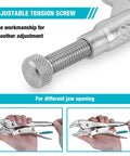 Close-up of adjustable tension screw on 7 Inch Locking Pliers With Curved Jaw And Wire Cutter, Premium Cr-V Steel For Tough Clamping, Twisting, And Welding Jobs, Heavy Duty Locking Pliers Tool For Pros And DIYers
