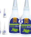 Heavy Duty Shoe Glue Two Pack Easy Patch Adhesive for Sneaker and Boot Sole Repair with fine nozzle tips.