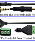 3.5mm Audio Male to 2 Pin Bolt Screw Terminal Female Cable Extender, 30cm Long, 12 Inch, Stereo Headphone Adapter for DIY Audio Projects, Black, 2 Pack