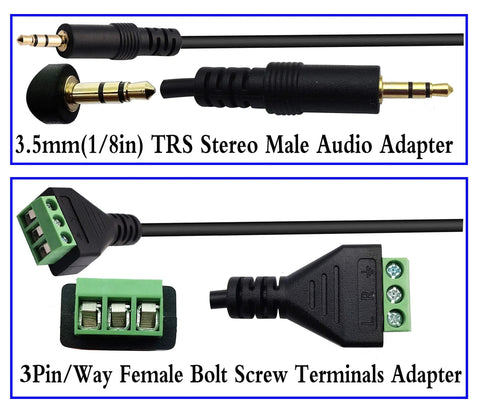 3.5mm Audio Male to 2 Pin Bolt Screw Terminal Female Cable Extender, 30cm Long, 12 Inch, Stereo Headphone Adapter for DIY Audio Projects, Black, 2 Pack