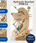 DIY Hydraulic Gearbot Kit: Wooden STEM Build With Gears, Levers And Launcher For Teens And Adults, side view