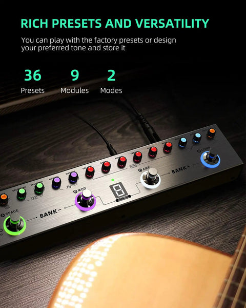 Bass Effects Pedal With 36 Presets And Editable 4 Modules Including Amp Compressor Mod Space Reverb IR Cab And Tuner Bluetooth Ready