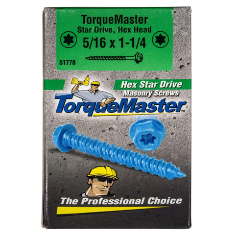 Beefy Combo Pack Of Star Drive Hex Washer Head Masonry Screws With 50 Pieces Including Driver Bit And Masonry Drill Bit box front view