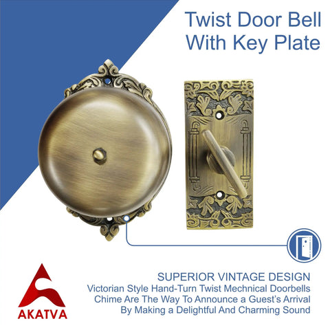 Vintage Victorian Twist Bell With Key Plate Mechanical Doorbell For Home Brass Calling Bell With Elegant Finish