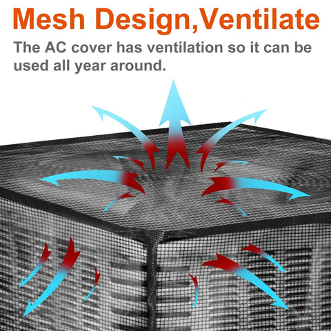 Mesh design ventilates All Season Outdoor AC Unit Cover For Outdoor Condenser Protects Against Leaves Debris Cottonwood Fluff And Grass Clippings Durable PVC Coated Polyester Washable Weatherproof Fits 35.4 By 35.4 By 39.4 Inches
