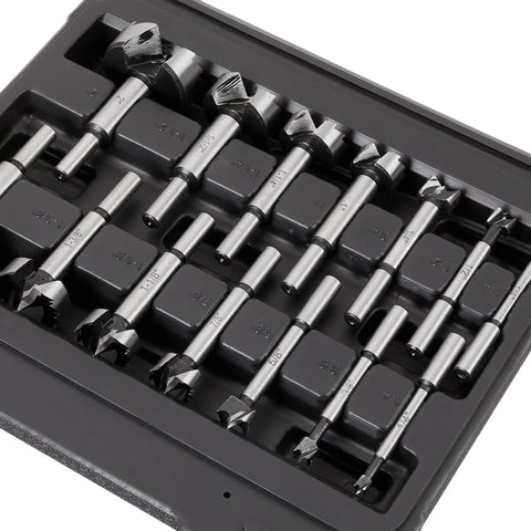 14-Piece Forstner Drill Bit Set With Carry Case For Softwood To Hardwood Plywood Laminates And MDF, Includes 1/4 To 2 Inch Bits, Open-Tooth Design For Ultra-Smooth, Clean Holes displayed in case