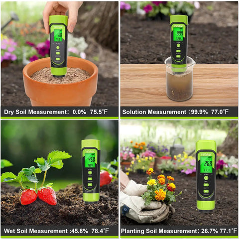 All In One Digital Soil Moisture And EC Meter For Indoor Plants And Gardens No Guesswork Quick Accurate Hygrometer For Watering Potted Plants Garden Beds Compost Nurseries And Farmers measuring soil moisture, EC, and temperature