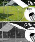 Comparison of a Heavy Duty Beefy Outdoor Chicken Coop With Metal Frame Large Poultry Pen Enclosure, 1mm pipe vs 0.65mm pipe thickness.