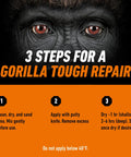 Close-up of a gorilla face with text: '3 Steps for a Gorilla Tough Repair' and repair instructions below.