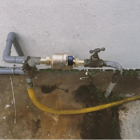 Three Quarter Inch Non Pulsed Rotary Piston Water Meter installed in residential system, heavy duty brass construction