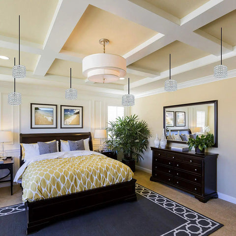 Crystal Lamp Shade For Ceiling Lights Dainty Chandelier Lampshade Fitting in elegant bedroom setting, silver finish
