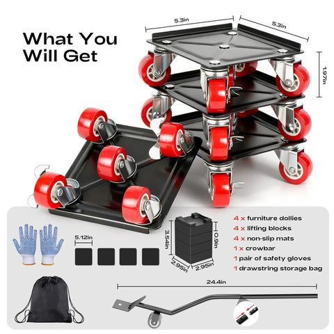 Heavy Duty Furniture Dolly With 5 Wheels For Easy Moving Of Heavy Furniture In Home Or Office, Durable Moving Dolly With Wheel System, Back Saving Lift And Smooth Rollers, Supports Up To 2866 Lbs.