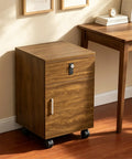 Legit Quality Rolling File Cabinet With Secure Combo Lock For No Sweat Office Organization Sweet Dark Walnut Wood Finish, 15.7"x15.7"x23.6".