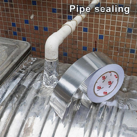 Bomei Pack Heavy Duty Aluminum Foil Tape For HVAC And Metal Repair Plus Air Ducts Sealing on metal pipe, 3 Inch wide, silver tape.