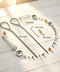 Heavy Duty Black Stainless Steel Gate Latch Cable Pull Kit With Spring Tension Adjustment display of complete kit components.
