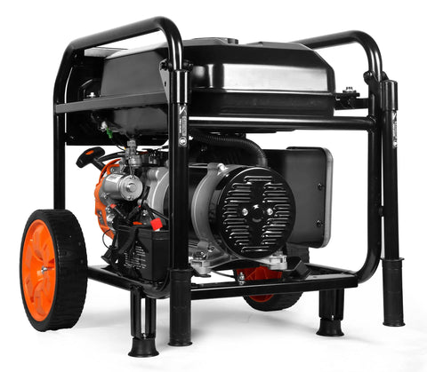 Side view of 5600 Starting Watts Portable Generator With Electric Start And 224cc Engine, Transfer Switch Ready And RV Compatible, CO Shutdown Sensor For Safe Home Backup Power On Job Sites And Camps