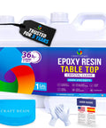 Top Tier Table Top Epoxy Resin Kit For Bars And Counters With Killer UV Resistance And Straight Up Crystal Clear High Gloss Finish For Serious Handmade Creators in 1 gallon kit with user guide and gloves.