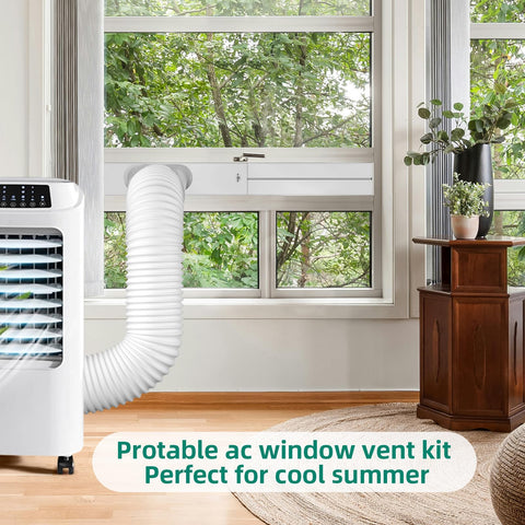 Portable Air Conditioner Window Kit With Universal Seal For Sliding Or Vertical Windows Easy Install Includes 5.9 Inch Exhaust Hose And Adapter Sealing Tape Window Seal Plates Screws And More For A Tight Leak Free Fit installed in sliding window.