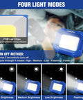 LED work light displaying four modes, high to flashing, with emphasized COB LED chips highlighting Beast Mode Brightness features.
