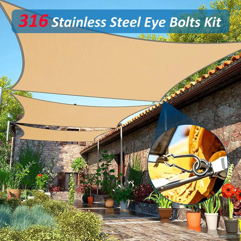 316 Stainless Steel Eye Bolts Kit for outdoor shade setup with garden view