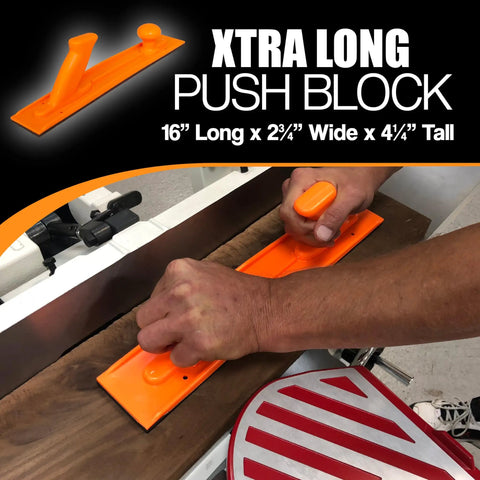 Five Piece Woodworking Push Block And Push Stick Set In Safety Orange for table saws router tables jointer and band saw.