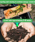 Hands holding worms and compost with a chopping board of vegetable scraps, illustrating recycling in a Metal Worm Compost Bin Set.