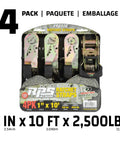 Mossy Oak Camo Ratchet Tie Down Straps One Inch Wide By Ten Feet Long Four Pack with steel hooks and handles