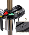 Heavy Duty Bike Repair Stand With 360 Degree Rotating Clamp Holds 1 In To 1.75 In Tubes Rubber Protected 80 Lb Capacity Pro Grade Workstand Tool Tray with Magnetic Stripe