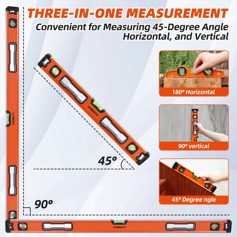 Five Piece Badass Spirit Level Set With Magnetic Torpedo Grip, Rock Solid Aluminum Bubbles For Construction, Framing And Renovation Crews, Packaged In 10 16 24 32 48 Inch Sizes With Rugged Nylon Tool Bag