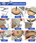 Instructions for using All In One Marine Grade Canvas Snap Kit For Boat Repair With 353 Pieces, Stainless Steel Caps Sockets Posts Studs And Screws, Fabric Base Plates, Hole Punch And Setting Tools Included, Heavy Duty Hardware For Easy Install shown in step-by-step images.