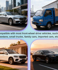 Four vehicles on the road, compatible with Seven Eighths Inch Lower Control Arm Prying Tool For Front Wheel Drive Vehicles And Bushing Removal Pro Grade Heavy Duty Carbon Steel Construction Rust Resistant Easy Arm Installation And Removal Help Blue Finish.