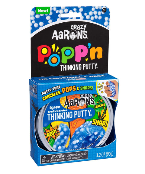 Crackle And Kracken Thinking Putty in a 4 Inch Tin, Multi Color Sensory Fidget Putty for Kids and Adults packaging box.