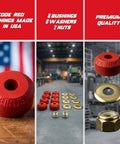 Beefed-Up Three Eighths Inch Universal Sway Bar End Link Repair Kit For A Pair Of Links Includes Code Red Grommets Washers And Nuts Fully Restores Bushings Made In USA For Reliable Suspension Performance: red bushings, washers, and nuts