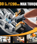 Beast 850Nm Cordless Brushless Impact Wrench Kit, 21V 1/2 Inch, Max 640 Ft-Lbs Torque, in use on car wheel