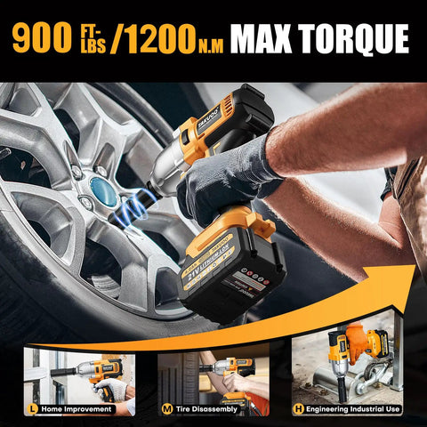 Beast 850Nm Cordless Brushless Impact Wrench Kit, 21V 1/2 Inch, Max 640 Ft-Lbs Torque, in use on car wheel