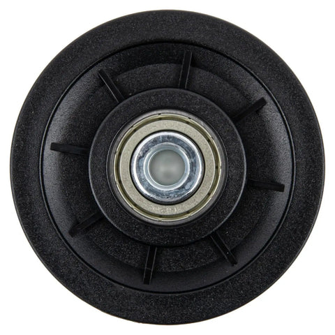 Six Pack Nylon Pulley Wheels With Bearings For Home Gym Cable Machines Quiet Replacement Rollers For Fitness Gear And Garage Doors Smooth Low Noise Cable Movement Durable Set Of 6 black nylon pulley wheel with bearing, front view