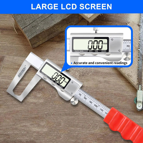 Disc Brake Rotor Micrometer Digital Caliper Measuring Tool For Disc Brake 6 Inch 150mm With Inch Metric Conversion on wood surface