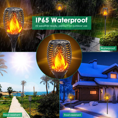 Lit Solar Flame Torch Lights For Outdoors With 99 LED Flickering Flames 43 Inch Waterproof Pathway Lights Solar Powered