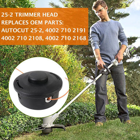 25-2 Trimmer Head Bump Feed Replacement for Stihl String Trimmers, shown in use in a garden setting