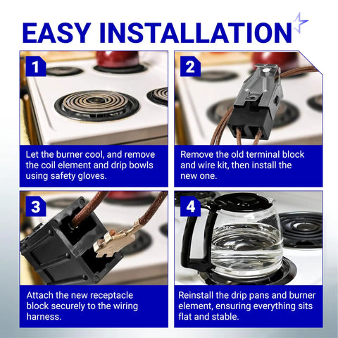 Step-by-step installation guide for Range Surface Burner Terminal Block Kit 4 Pack For GE Kenmore Hotpoint Ovens Stoves