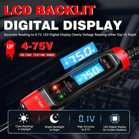 4-75V DC Automotive Test Light With Buzzer Sound For Wide Range Electrical Diagnostics Tests Headlights Taillights Fuses Batteries And More Pro Grade Car Circuit Tester with LCD backlit display