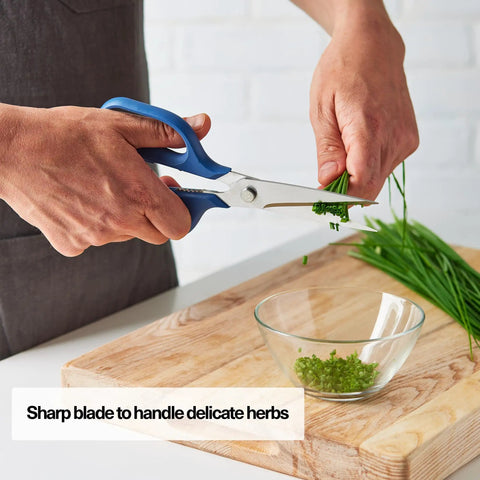 Heavy Duty Kitchen Shears For Everyday Chores, Pro Grade Stainless Steel Scissors For Meat, Herbs And Veggies, Ambidextrous Comfort Handle, Easy Clean Design, Durable Blue Kitchen Must Have cutting chives