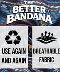 Americana Bandana Set 22 By 22 Inches Lightweight featuring "The Better Bandana" with eco-friendly symbols and breathable fabric icons.