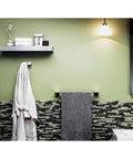 Bathroom with robe on wall, Double Towel Hook For Bathroom And Kitchen In Brilliance Stainless Steel, Corrosion Resistant Finish.