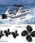 Upgrade OEM Aluminum Boat Propeller For Mercury Outboards 40HP To 125HP, 15 Spline, Four And One Quarter Gearcase with boat illustration