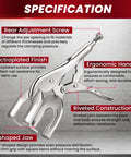 No Sweat 9 Inch Locking Pliers Set With U Shaped Welding Clamps And Heavy Duty Sheet Metal Holders Perfect For Metalworking Shops Garage Projects And Custom Auto Frame Fabrication 4 Pack, showing ergonomic handle and U-shaped jaw.