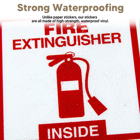 Two Pack Fire Extinguisher Inside Sign Stickers, Self Adhesive Vinyl Safety Labels, Waterproof, Fade And Scratch Resistant